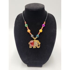 Elephant Diffuser Locket Necklace Gold Tone‎ Beaded Boho New